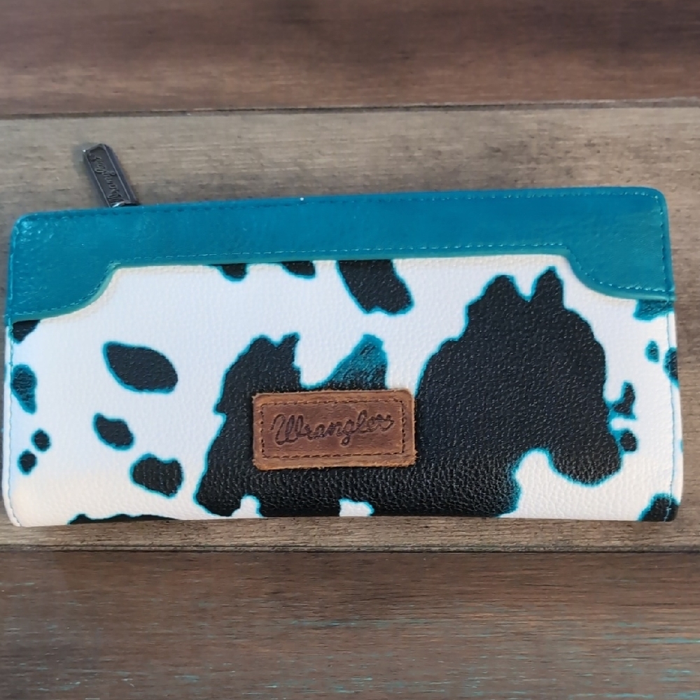 Wrangler Teal and Black Cow Print Wallet